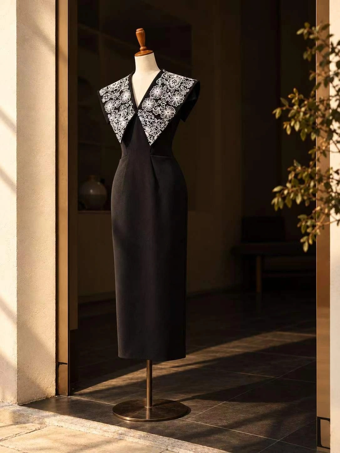 Embroidered Collar Dress