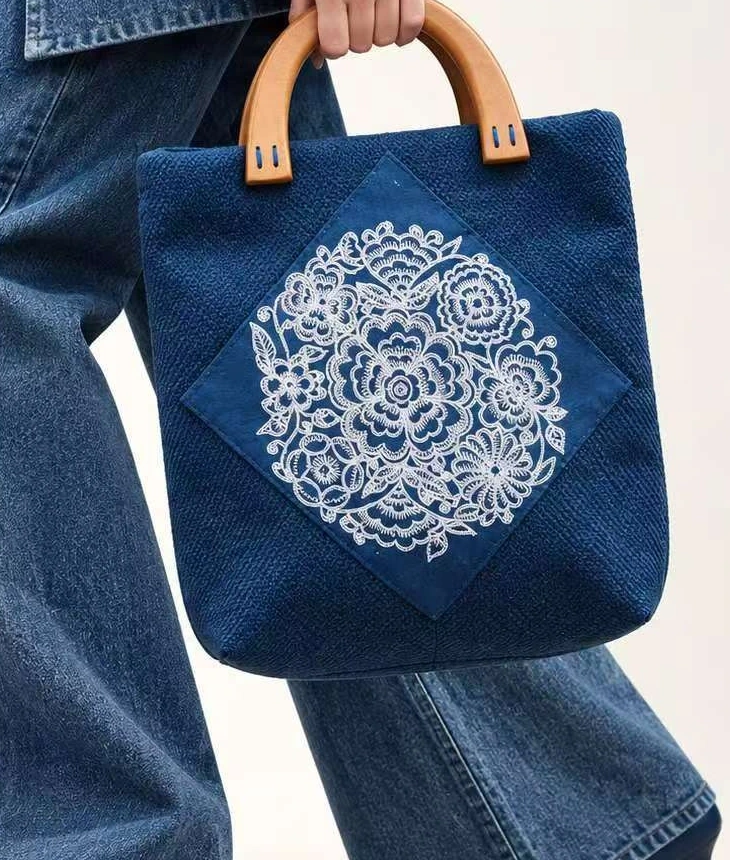 Indigo Embroidered Tote